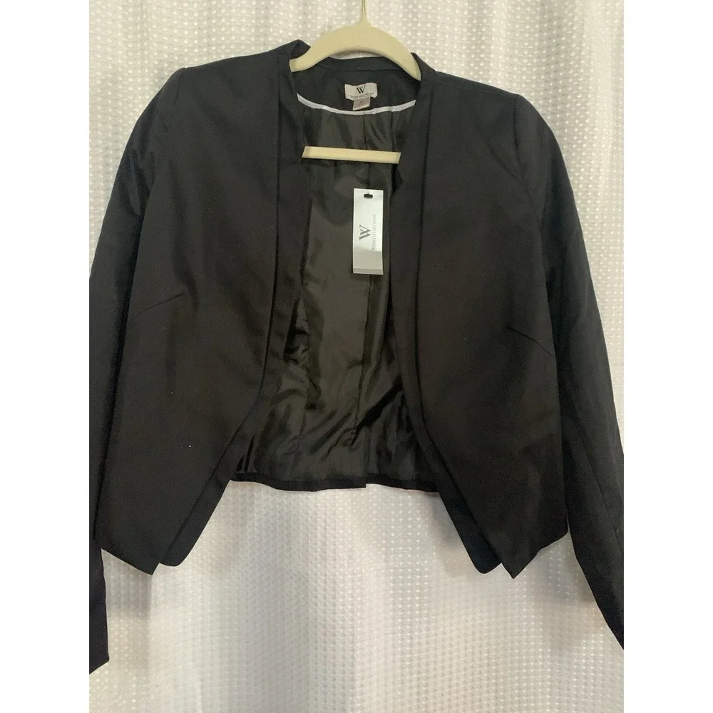 Worthington‎ Womens Medium Short Blazer Open Front Black